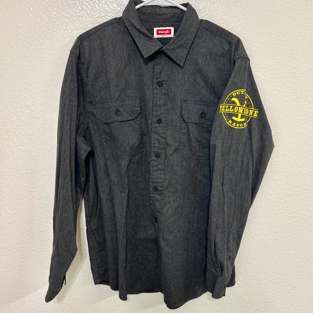 Wrangler Yellowstone Dutton Ranch Long Sleeve Button Up Shirt Gray‎ Large 0489
